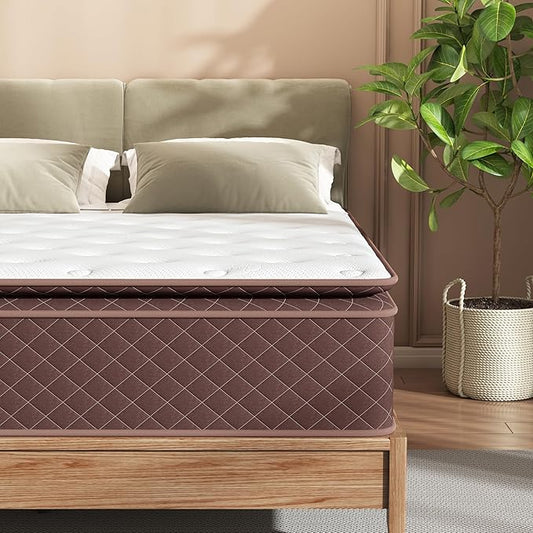 Queen Mattress, 12 Inch Pillow Top Queen Size Mattress – Plush Comfort with Pocketed Coils & Pressure Relief – Ideal for Side Sleepers, Motion Isolation & Back Pain Relief,Medium Firm
