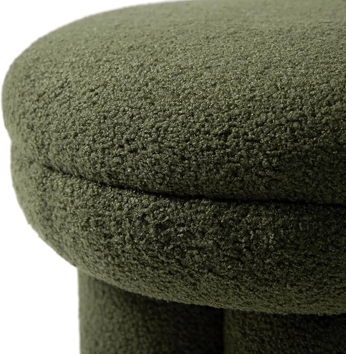 Furniture of America Rami Modern 18-inch Mushroom-Shape Upholstered Ottoman with Tri-Pillar Pedestal, Vanity Stool Chair, Small Foot Stool for Bedroom, Living Room, Entryway, Green