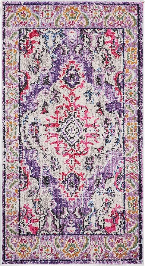 SAFAVIEH Monaco Collection Accent Rug - 2'2" x 4', Violet & Fuchsia, Medallion Distressed Design, Non-Shedding & Easy Care, Ideal for High Traffic Areas in Entryway, Living Room, Bedroom (MNC243P)