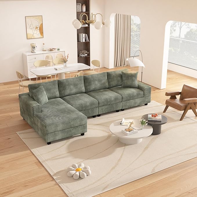 Eafurn 132.68" Oversized L Shaped Modular Sectional Sofa Couch with Reversible Chaise Lounge Daybed, Modern Corduroy Upholstered Corner Lounge Couch with Thick Cushions and Headrest