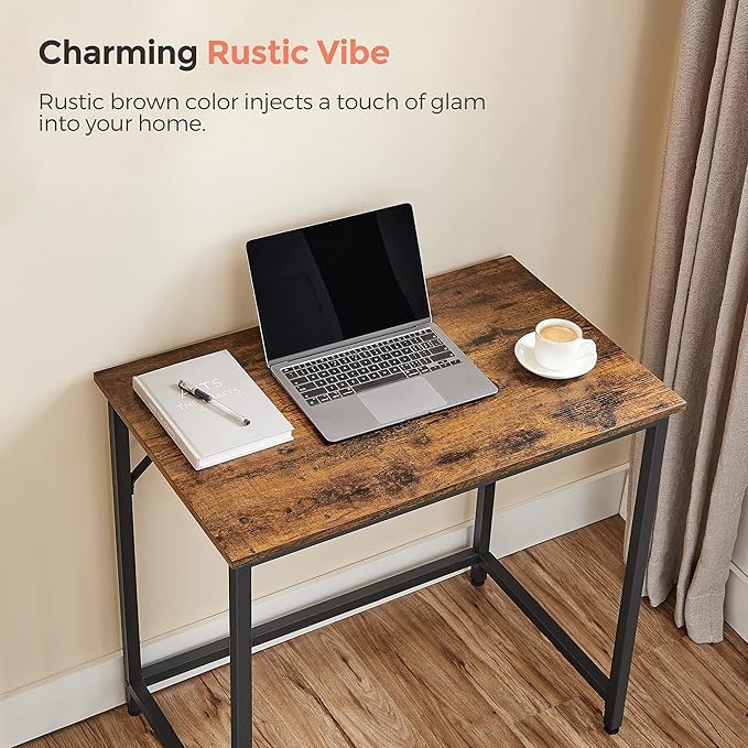 VASAGLE Computer Desk, Gaming Desk, Home Office Desk, for Small Spaces, 19.7 x 31.5 x 29.5 Inches, Industrial Style, Metal Frame, Rustic Brown and Black ULWD038B01
