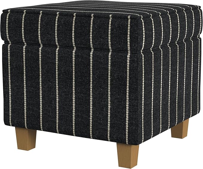 HomePop Home Decor |K7342-F2372 | Classic Square Storage Ottoman with Lift Off Lid- Black with Boucle Stripe