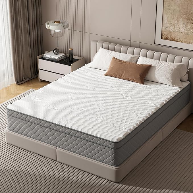 Queen Mattress, 12 Inch Hybrid Queen Size Mattress with Cooling Gel Memory Foam and Pocket Springs, CertiPUR-US Certified, Medium Firm