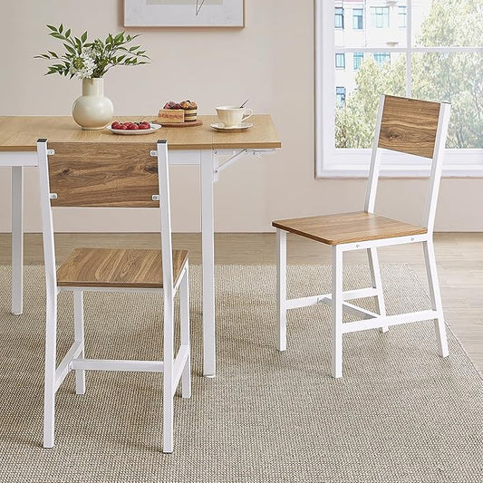 VASAGLE Dining Chair Set of 2, Rustic Wood Chairs with Metal Steel Frame, Easy to Assemble, Comfortable Seat, Modern Farmhouse Chair for Kitchen, Bedroom, Living Room, Wheat Brown and Cloud White