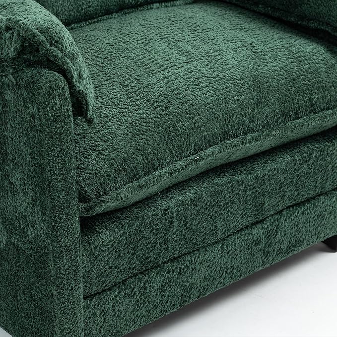 Furniliving Oversized Accent Chairs with Ottoman, Luxury Boucle Single Sofa, Upholstered Deep Seat Chaise Lounge with Pillows for Living Room, Bedroom, Apartment, Green