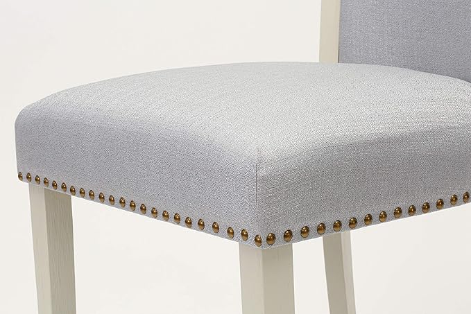 East West Furniture VEP0T05 Verona Parson Chairs - Nailhead Trim Grey Linen Fabric Padded Dining Chairs, Set of 2, Wirebrushed Linen White
