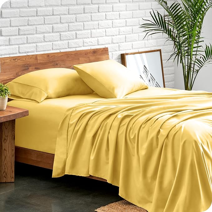 Bare Home Queen Sheet Set - Luxury 1800 Ultra-Soft Microfiber Queen Bed Sheets - Double Brushed - Deep Pockets - Easy Fit - 4 Piece Set - Bedding Sheets & Pillowcases (Queen, Lemon Drop)
