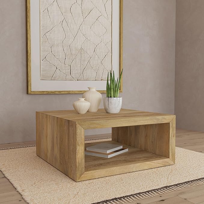 Coaster Home Furnishings - Benton - Mango Wood - Square Coffee Table with Low Profile and Open Shelf - Rustic - Living Room - 39-Inch - Natural - 706838