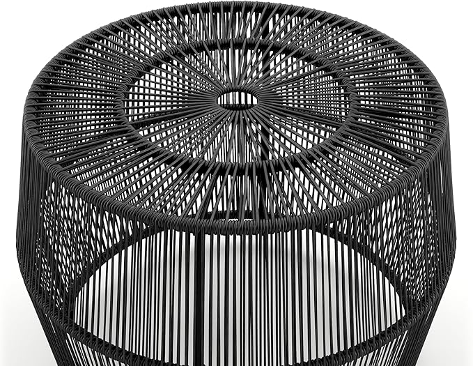 Muse & Lounge Co. Ysar Boho Rattan Round Coffee Table Outdoor with Metal Frame, All-Weather and Rust Resistant, Handcrafted Coastal Furniture for Patio, Poolside, Garden, Yard, Black