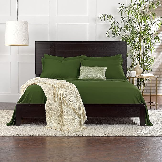 Twin Sheets by Pure Bamboo, Genuine 100% Organic Viscose Derived from Bamboo Bed Sheet Set, Luxuriously Soft & Cooling, Double Stitching, Lifetime Quality Promise (Twin, Pesto)