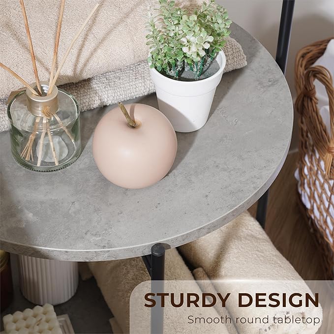 Mijas 2-Tier Side Table, Round End Table, A Stylish and Functional Addition for Home & Office, Perfect for Decor, Storage Solutions, and Enhancing Any Living Space (Cement)