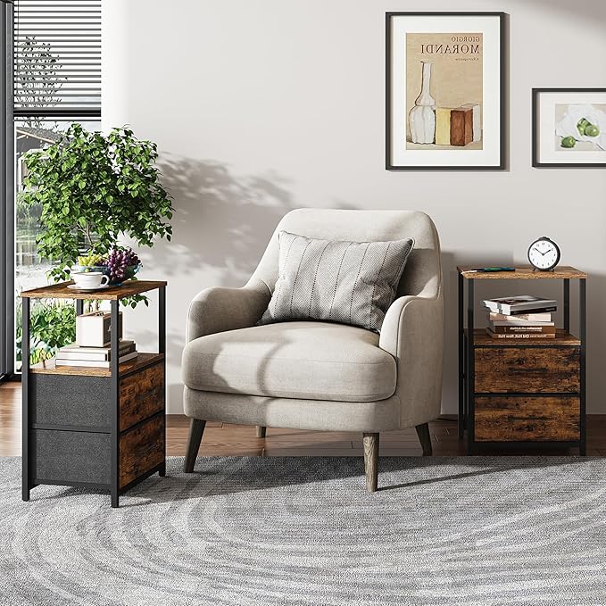 TUTOTAK End Table, Night Stand, Side Table, Nightstand with Cloth Drawer, Bedside Table for Livingroom, Bed Room, Brown TB01BB087