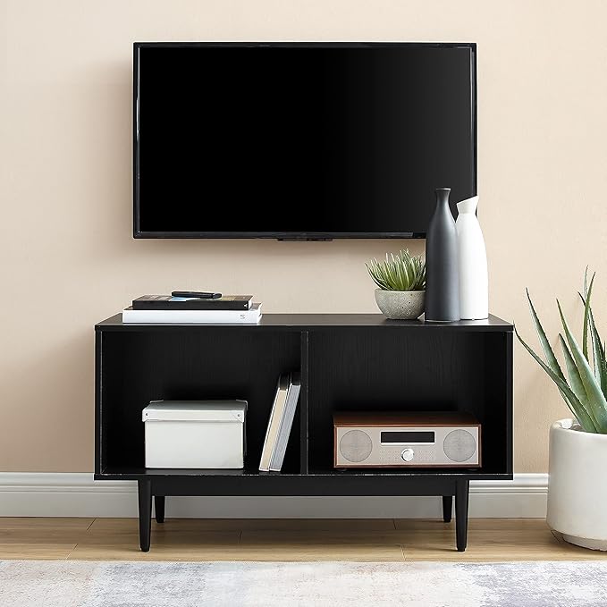 Crosley Furniture Liam Medium Vinyl Record Storage TV Stand and Entertainment Center, Media Console, Black