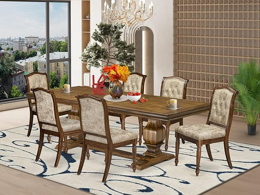 NKMA7-AWA-36 7 Pieces Kitchen Table Set Includes a Rectangular Dining Table and 6 Light Beige Polyester Fabric Dinner Chairs, Antique Walnut Finish