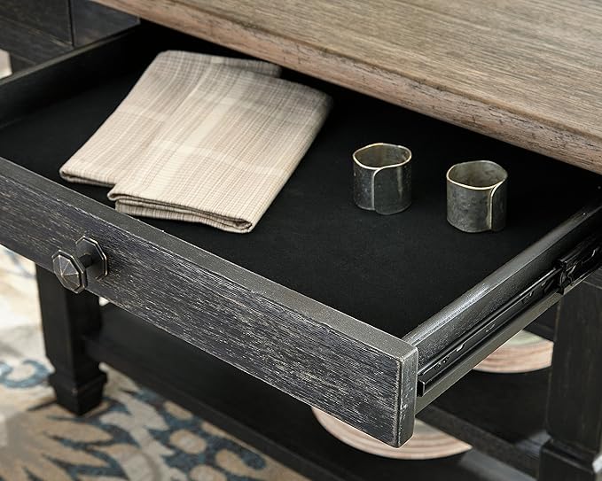 Signature Design by Ashley Tyler Creek Farmhouse Dining Table with Drawers, Seats up to 6, Almost Black
