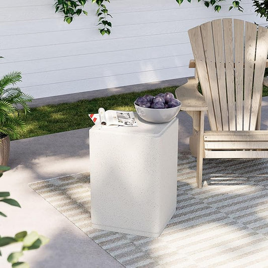 COSIEST 20" Outdoor Side Table, Weather-Resistant Square Concrete End Table for Patio,Durable Small Outside Tables Accent Stool for Garden, Porch, Deck, Balcony & Beach，Speckled White