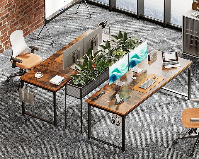 Coleshome 71 Inch Computer Desk with USB Ports, Large Office Desk, Long Study Student Writing Desk, Rustic Brown