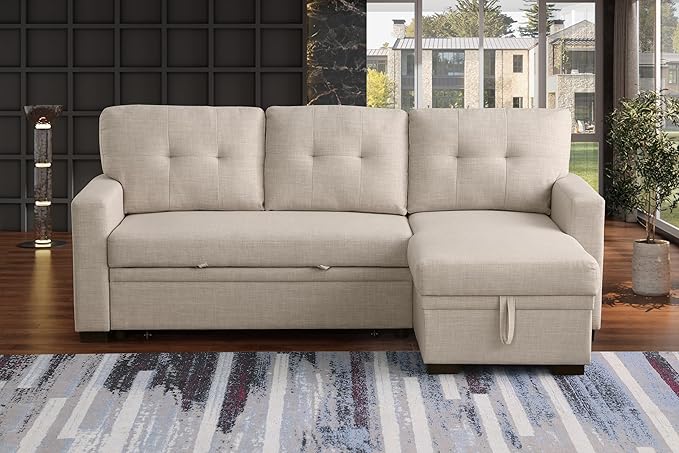Devion Furniture Philly 4-in-1 Convertible L Shaped Couch with Pull Out Bed and Storage, Sectional Sleeper Sofa with Reversible Chaise for Living Room, Apartment, Bedroom, Office