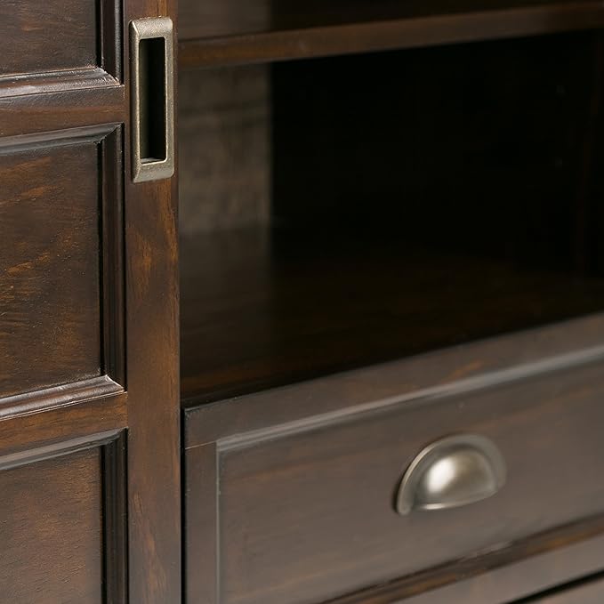 SIMPLIHOME Burlington SOLID WOOD 54 inch Wide Transitional TV Media Stand in Mahogany Brown For TVs up to 60 inches for the Living Room and Entertainment Center