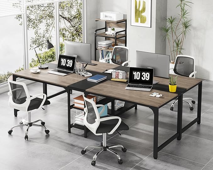 LITTLE TREE 90.5 Inch Large Double Home Office Compuer Desk Two Person Study Table