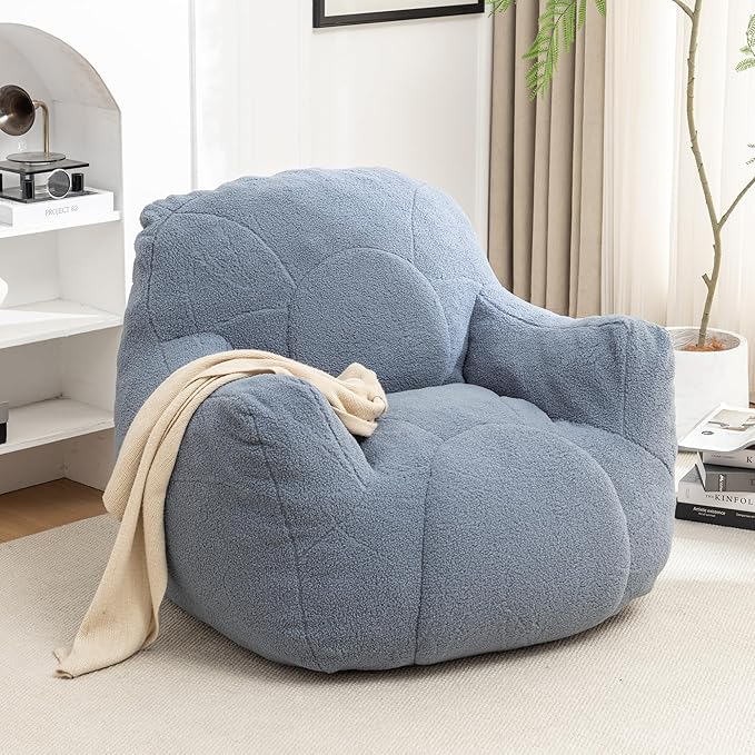 Furniliving Bean Bag Chair, Giant Bean Bag Chair Stuffed Floor Sofa for Adults Comfy Bean Bag Sofa with Back Support, Oversized Bean Bag Couch for Living Room Bedroom Dorm Office, Teddy, Light Blue