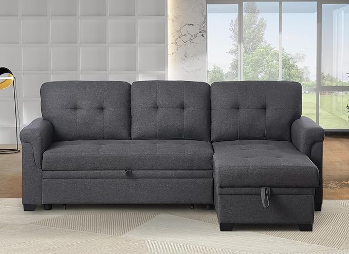 Ball & Cast L-Shape Reversible Sectional Sleeper Sofa Bed 4 in 1 Pull Out Couch with Storage Chaise & Removable Back Cushions,Convertible Sleeper Corner Couch Pull-Out Sofa Bed for Living Room,Office