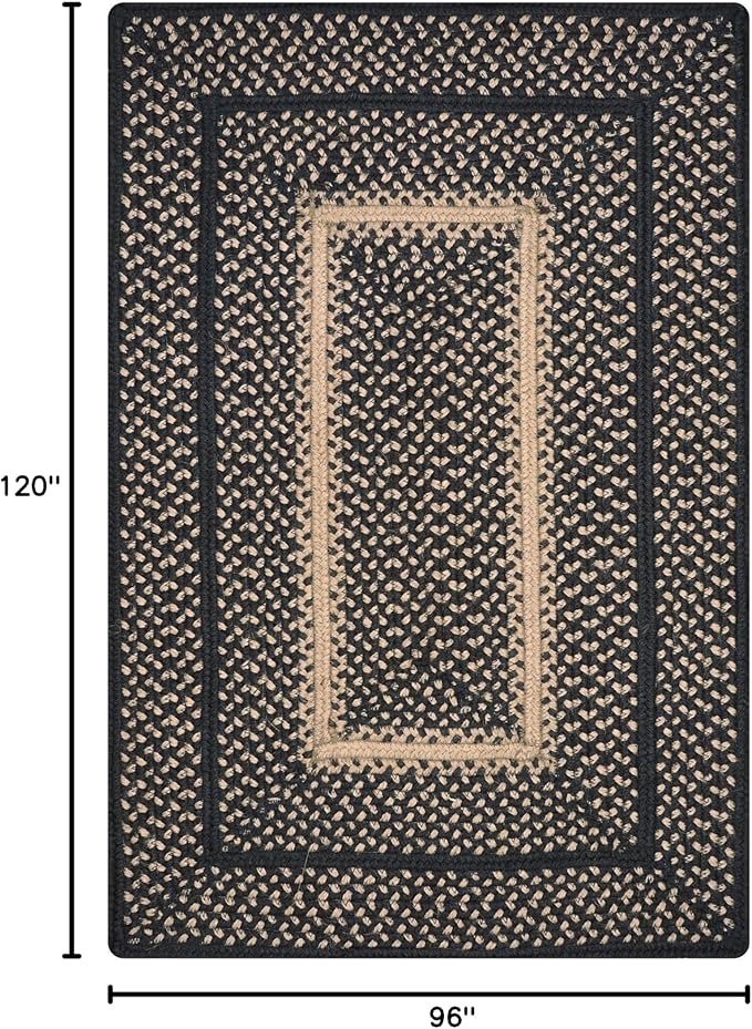 Homespice Manchester Black Braided Area Rugs, Jute, 8x10' Rectangle - Perfect Country Primitive Decor for Dining Room, Bedroom, Everywhere
