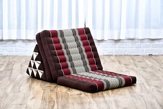 Leewadee - Comfortable Japanese Floor Mattress Used As Thai Floor Bed with Triangle Cushion, Futon Mattress Or Thai Massage Mat, 67 x 21 inches, Brown Red