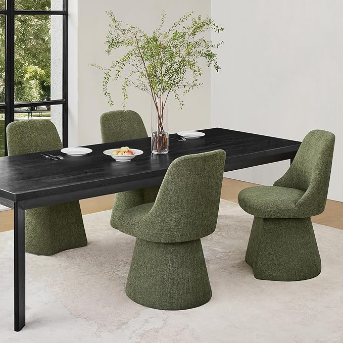 Swivel Dining Chair Mid Century Modern DeskChair High Back Upholstered Linen Fabric SideChair for Kitchen Diningroom Bedroom,Moss Green,2 Box
