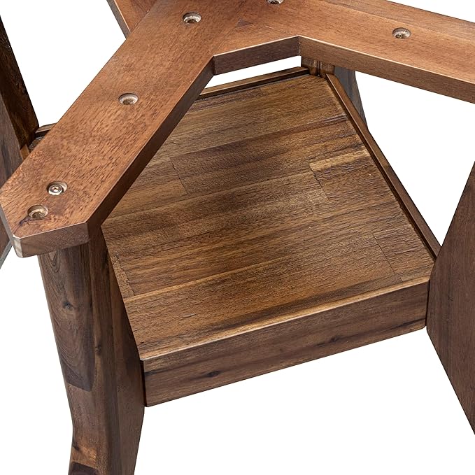 F58-0N-TP - Modern Dining Table with Acacia Wood Round Tabletop, Antique Walnut Finish