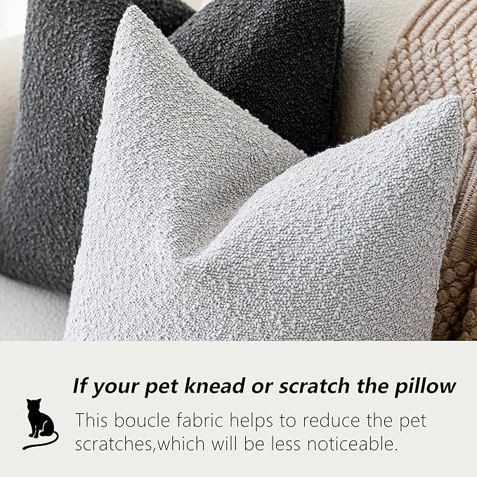 Foindtower Pack of 2, Decorative Textured Boucle Throw Pillow Covers Accent Solid Pillow Cases Cozy Soft Couch Cushion Case for Chair Sofa Bedroom Living Room Home Decor 22 x 22 Inch Light Grey