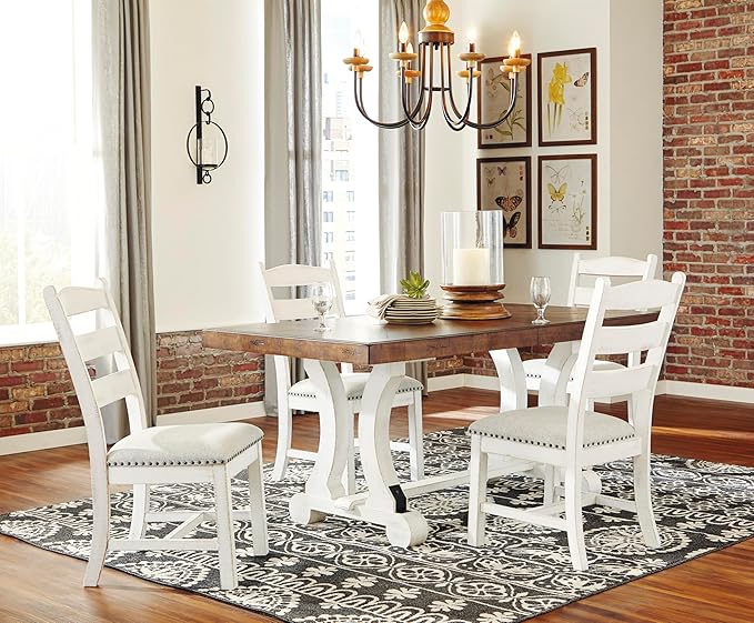 Signature Design by Ashley Valebeck Vintage Farmhouse Cushioned Dining Chair, 2 Count, Whitewash