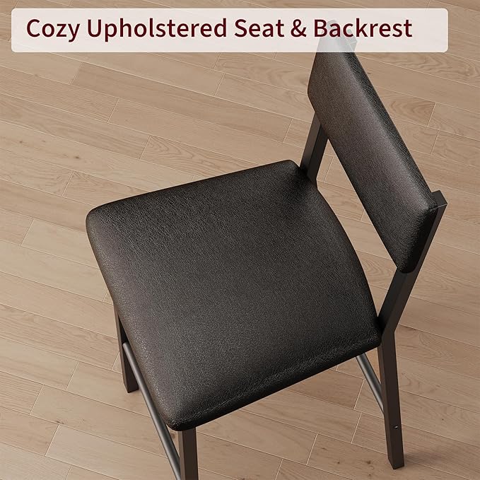 GarveeHome Bar Stools Set of 2, Counter Stools with Back and Thickened Metal Legs, Upholstered PU Leather Counter Height Barstools with Footrest, for Kitchen Island, Bar, Black