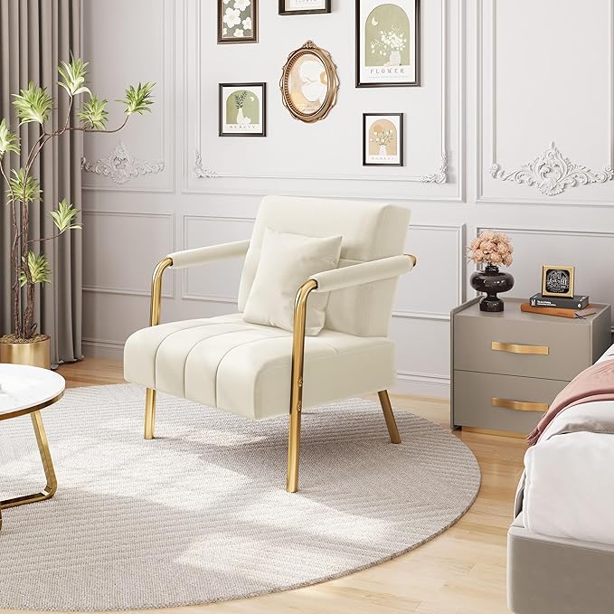 Yaheetech 30" W Modern Sofa Small Sofa Luxurious Velvet Fabric Couch with Gold-Tone Metal Arms and Legs for Living Room, Home Office, Studio Beige