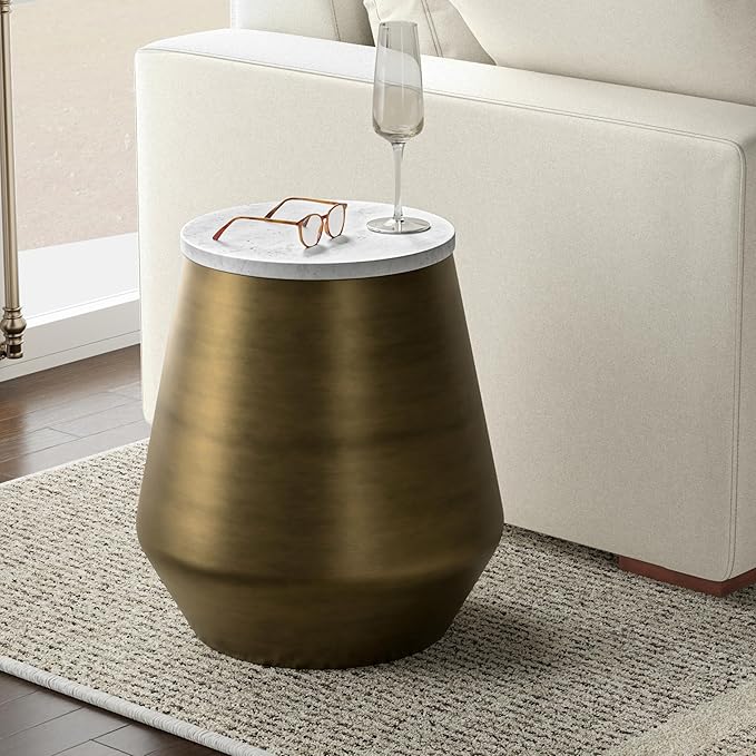 SIMPLIHOME Benning Modern Contemporary 16 inch Wide Metal Side Table in White /Antique Brass, Fully Assembled for the Living Room and Bedroom