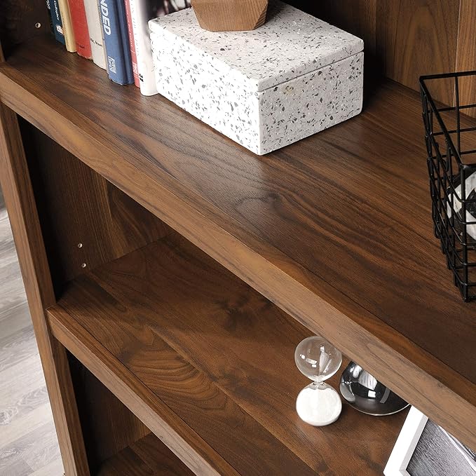 Sauder 5 Tier Book Shelf Wooden Bookcase Multipurpose Bookshelf for Home Office, Living Room, in Grand Walnut