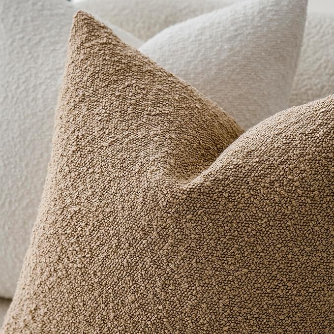 Foindtower Pack of 2 Textured Boucle Throw Pillow Covers Accent Solid Lumbar Pillow Cases Cozy Soft Decorative Couch Cushion Case for Chair Sofa Bedroom Living Room Home Decor, 12 x 20 Inch,Camel