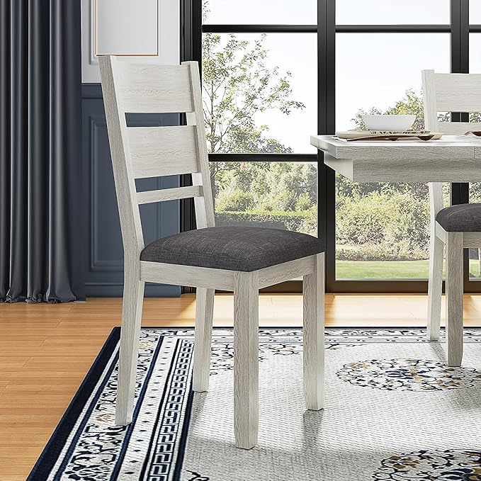 6-Piece Solid Wood Dining Table Set for 6, Extendable Table with 4 Upholstered Chairs and 1 Bench– Easy Assembly for Indoor Use, Kitchen, Dining Room, Grey