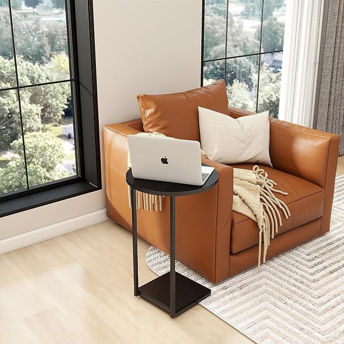 HDANI C Shaped End Table Set of 2,Couch Side Table That Slide Under,C Table End Table for Livingroom, Bedroom,Office (Black)