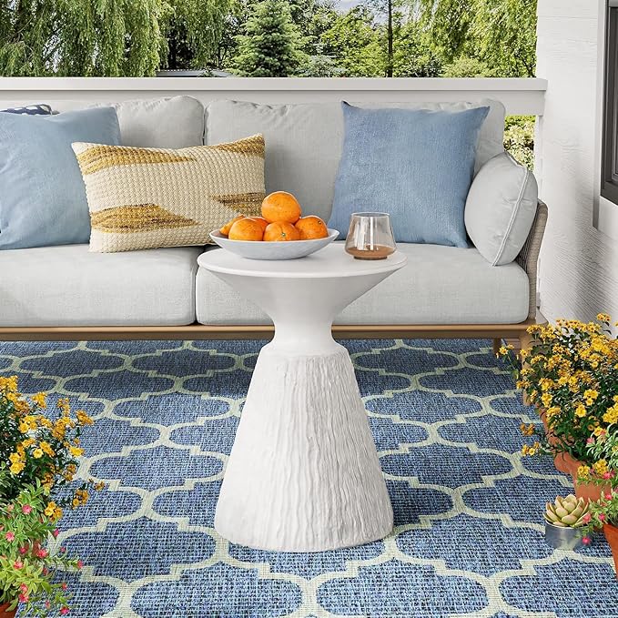 COSIEST Outdoor Side Table, Mushroom Shaped MgO Accent Table, Lightweight Patio End Table with Rotund Base, Round Top Plant Stand for Garden and Deck, White
