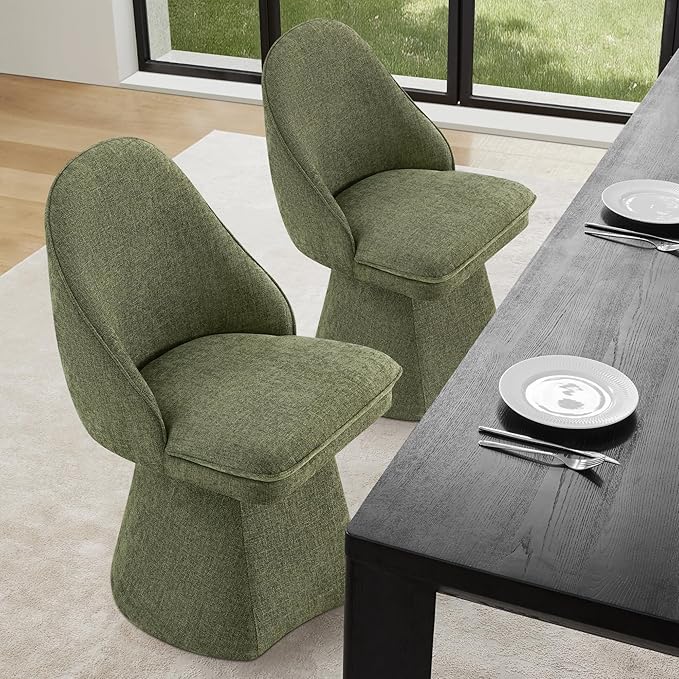 Swivel Dining Chairs Modern Desk Chair Upholstered Linen Fabric Side Chair for Kitchen Dining Room Bedroom,Moss Green,2 Box