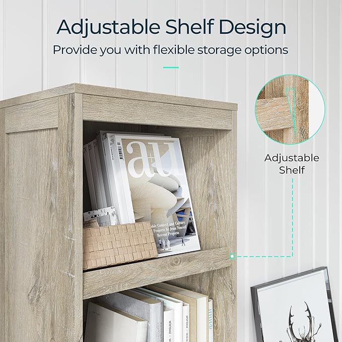 LINSY HOME 5-Shelf Bookcase, Narrow Bookshelves Floor Standing Display Storage Shelves 68 in Tall Bookcase Home Decor Furniture for Home Office, Living Room, Bed Room - Light Brown