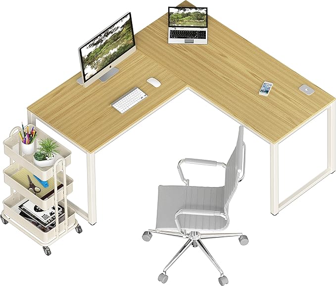 SHW 55 x 60 Inches Commercial-Grade L-Shape Corner Office Computer Desk, Oak