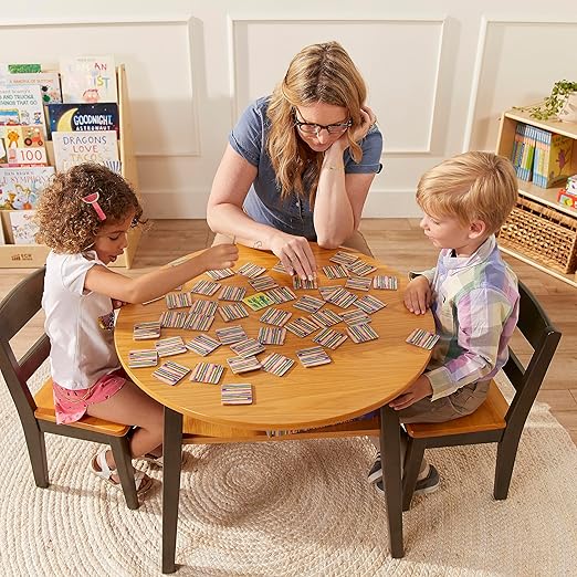 ECR4Kids Hideaway Table and Chair Set, Kids Furniture, Honey/Grey Wash, 3-Piece