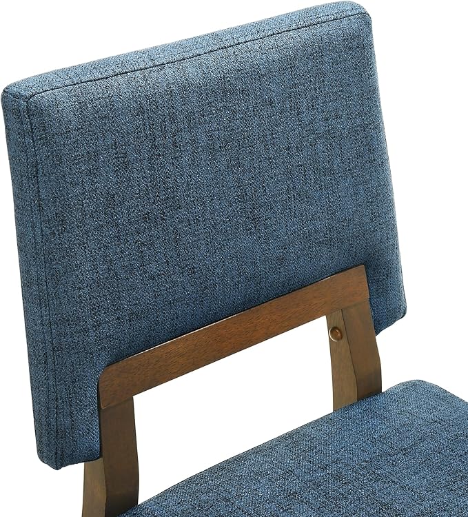 Armen Living Channell Mid Century Modern 6 Piece Walnut Wood Dining Table Set with Bench in Blue Fabric