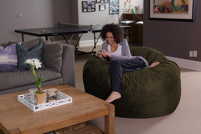 Sofa Sack Bean Bag Chair - Plush, Ultra Soft - Memory Foam Bean Bag Chair with Microsuede Cover - Stuffed Foam Filled Furniture and Accessories for Dorm Room 5 Feet - Olive