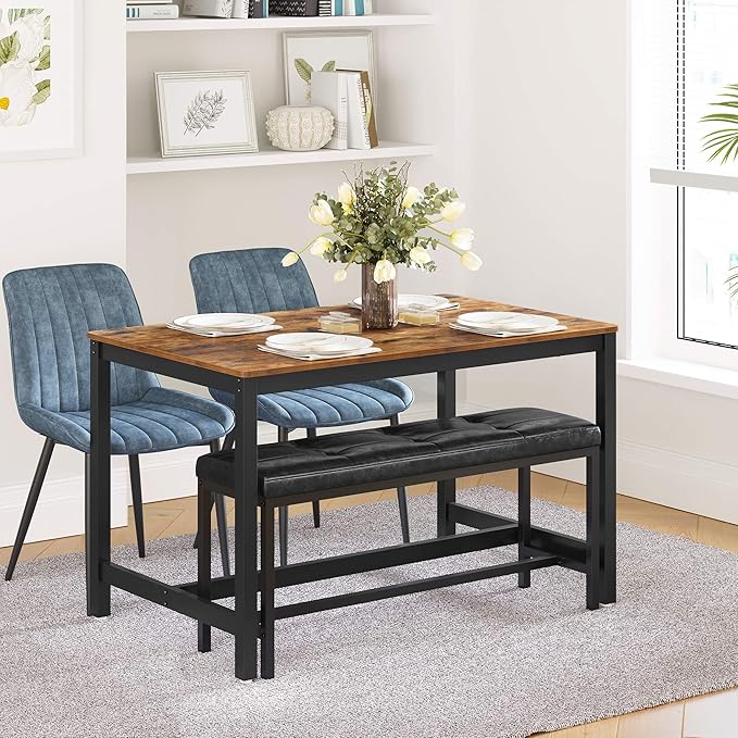 VASAGLE 47 Inches Dining Room Table for 4, Industrial Style with Heavy Duty Metal Frame, 47.2 x 29.5 x 29.5 Inches, Brown