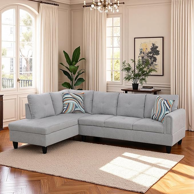 L Shaped Couch Sectional Couches with Chaise, 3 Pieces Modular Convertible Sofa for Living Room Furniture Sets and Small Apartment, Grey