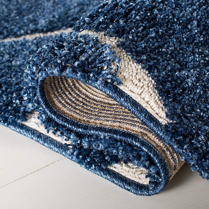 SAFAVIEH Florida Shag Collection Runner Rug - 2'3" x 7', Dark Blue & Cream, Scroll Design, Non-Shedding & Easy Care, 1.2-inch Thick Ideal for High Traffic Areas in Living Room, Bedroom (SG455-6511)