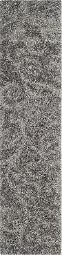 SAFAVIEH Florida Shag Collection Runner Rug - 2'3" x 7', Grey, Scroll Design, Non-Shedding & Easy Care, 1.2-inch Thick Ideal for High Traffic Areas in Living Room, Bedroom (SG455-8013)